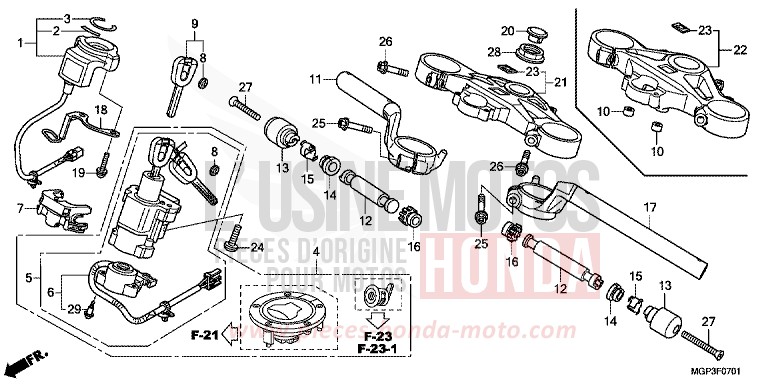 TUYAU DE GUIDON/PONT SUPERIEUR (CBR1000RRE/RAE/CBR1000S/SA) de CBR1000RR "Fireblade" PEARL GLARE WHITE (NHB53) 2014